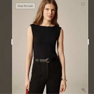 J. Crew Refined Rib Shell Tank Top CC983 Black luxe soft satin trim L